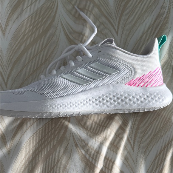 Adidas Women's White Sneakers with Pink Accents - Picture 2 of 4